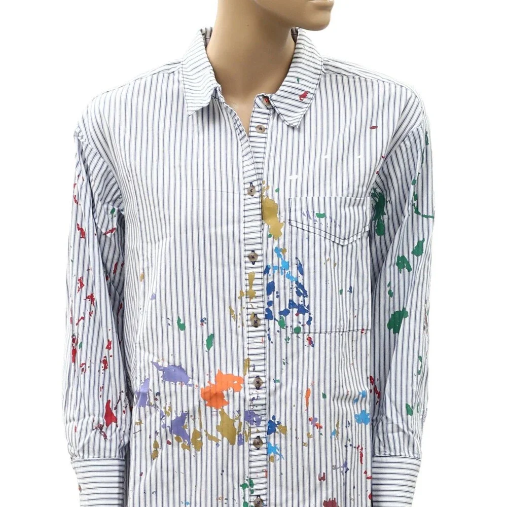 Anthropologie Pilcro Paint Splatter Long-Sleeve Shirt Dress Buttondown SP 288480